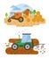 Agricultural machinery vector icon set isolated on white scene. Farming, harvesting, gardening. vector design