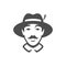 Agricultural male in hat with straw mustache head black silhouette monochrome vintage icon vector