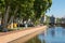 Agricultural market near a river in the city center of Bad Kreuznach, Germany