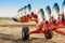 Agricultural plow close-up on the ground