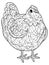 Agricultural poultry, chicken. Page outline of cartoon. Zen-tangle style. Hand draw