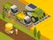 Agricultural Robots Isometric Composition