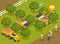 Agricultural Robots Isometric Composition