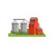 Agricultural silo towers and farm buildings, countryside life object vector Illustration