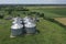 Agricultural silos on a farm, photos from above with a drone.