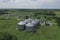 Agricultural silos on a farm, photos from above with a drone. Industrial agricultural granary, processing plant, elevator dryer,