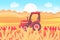 Agricultural tractor and wheat fields with ears. The concept of a farm and a rural economy. Illustration vector