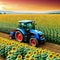 Agricultural tractors in fields of sunflowers in sowing and ensuring