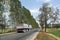 Agricultural trailer truck on the rural roads.