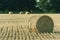 Agricultural vintage landscape with haystacks