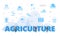 Agriculture concept with big words and people surrounded by related icon with blue color style