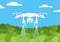 Agriculture Drone flight on forest, vector design