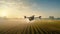 Agriculture drone fly to spray on the fields