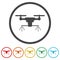 Agriculture drone icons in color circle buttons