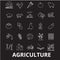 Agriculture editable line icons vector set on black background. Agriculture white outline illustrations, signs, symbols