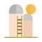 Agriculture and farming silo storage grain and stairs flat icon style