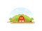 Agriculture and Farming, Summer Rural Landscape with Red Barn, Tractor and Livestock Vector illustration