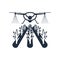 Agriculture by flying drones spraying plant nutrients, Vector, icon