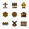 Agriculture icon set outline style including scarecrow, agriculture, farm, farming, ear, wheat, honey, bee, beehive, hive, sun