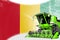 Agriculture innovation concept, green advanced rye combine harvester on Guinea flag - digital industrial 3D illustration
