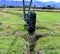 Agriculture: Large wheel of an automated irrigation system.