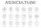 Agriculture Outline Gray Round Icon Set of Wheat, Corn, Soy, Tractor, Sunflower, Fertilizer, Sun, Water, Growth, Weather, Rain,