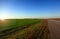 Agriculture plowed field. Dirt soil ground in farm. Tillage soil prepared for planting crop. Landscape of farmland