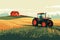 Agriculture, tractors and harvester working in the field, harvesting, sunny day, vector flat illustration