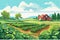Agriculture, working in the field, harvesting, vector flat illustration