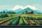 Agriculture, working in the field, harvesting, vector flat illustration