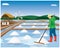 Agriculturist cartoon shape work with salt in saline field