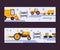 Agro exposition set of banners vector illustration. Harvesting machine. Equipment for agriculture. Industrial farm