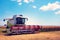 Agroindustrial industrial landscape with combine harvesters picking up hay on a field on a sunny day against a background of