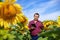 Agronomist in sunflower field