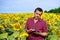 Agronomist in sunflower field