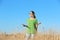 Agronomist with tablet in wheat field.  grain crop