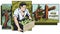 Agrotourism. Ecotourism. Man on vacation in village. Nature recreation. Stock illustration