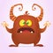 Agry scared cartoon monster with horns. Vector brown monster illustration. Halloween design .