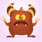 Agry scared cartoon monster with horns. Vector brown monster illustration. Halloween design.