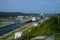 Agua Clara locks of Panama Canal, Panama with passing ship