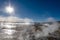 Aguas termales de Polques, hot springs with a pool of steaming natural thermal water in Bolivia