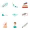 Ague malaria icons set, cartoon style