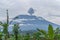 Agung volcano eruption view near rice fields, Bali