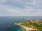 Ahtopol beach Bulgaria aerial view panorama.