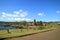 Ahu Mata Ote Vaikava with Gigantic Moai on the Coast of Hanga Roa, Archaeological site on Easter Island, Chile