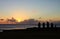 Ahu Tahai Ceremonial Platform with Moai Statues against the Marvelous Sunset Sky over Pacific Ocean, Easter Island