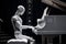 AI android robot playing piano.