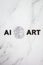 AI Art text with half human half robot brain, Artificial Intelligence creating generative content based on art made by human