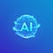 AI. Artificial Intelligence Logo. Artificial Intelligence and Machine Learning Concept. Sphere grid wave with binary code. Big