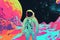 An Ai Astronaut Explores A Colorful Cosmic World A Surreal Pop Art Adventure
